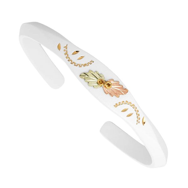 on White Enameled Brite Cut Cuff Bracelet