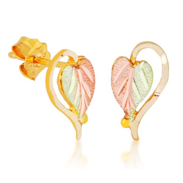 Duel-toned Leaf with Vine Post Earrings