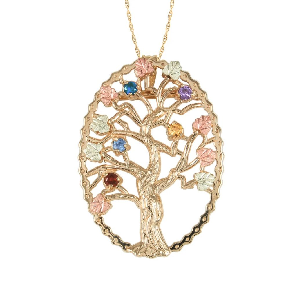 Black Hills Gold tree of life pendant set with birthstones