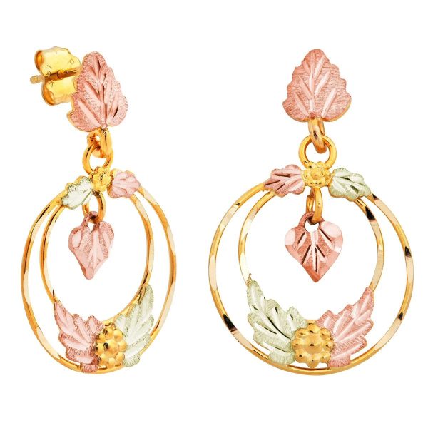 Double Wreath with Leaf Drop Post Dangle Earrings