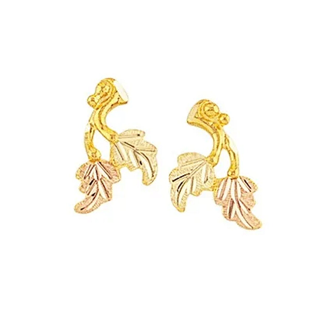 Mt Rushmore Black Hills Gold Leaf Branch Post Earrings - G 3258
