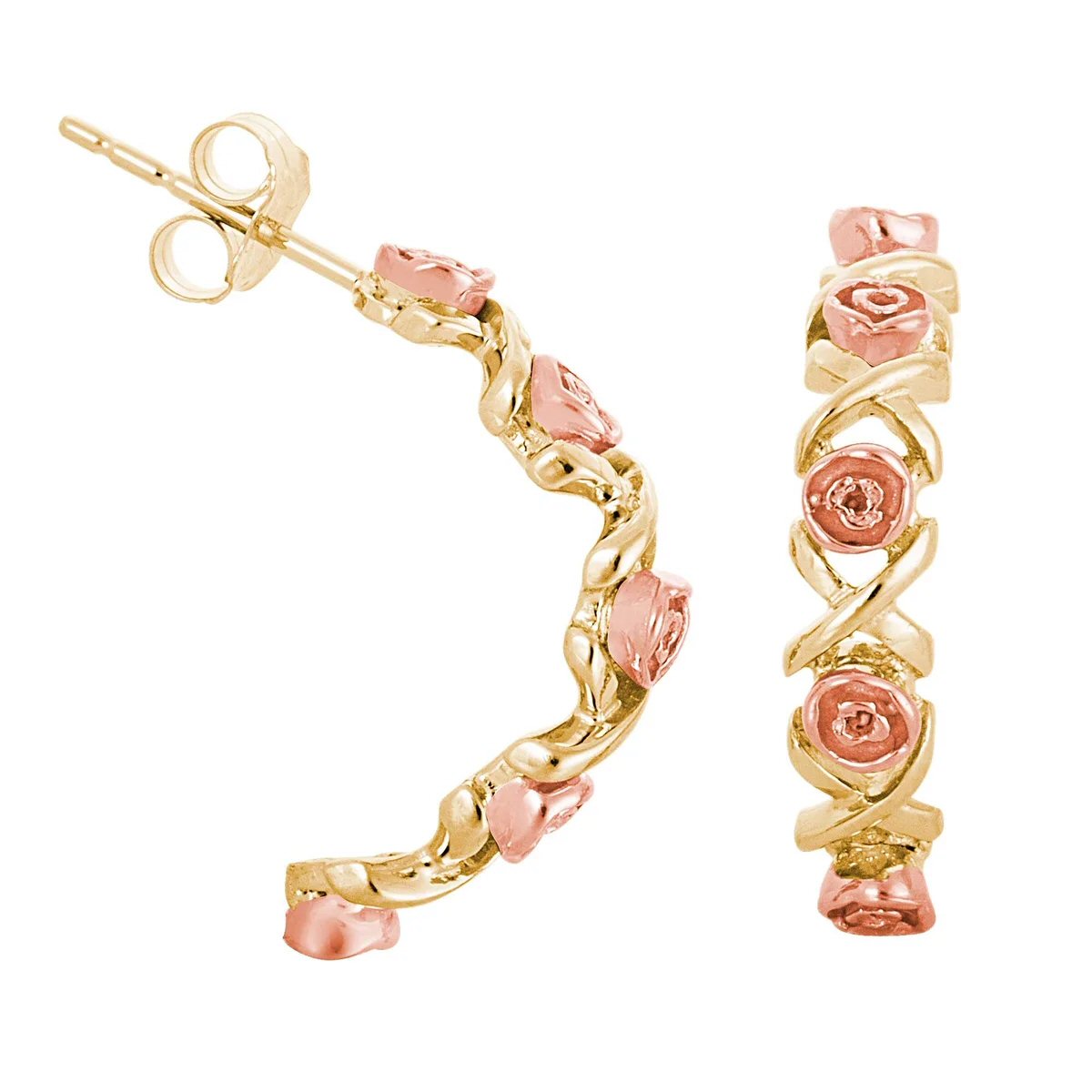 Landstrom’s Original Black Hills Gold X's & O's Rose Semi Hoop Earrings - G L01566