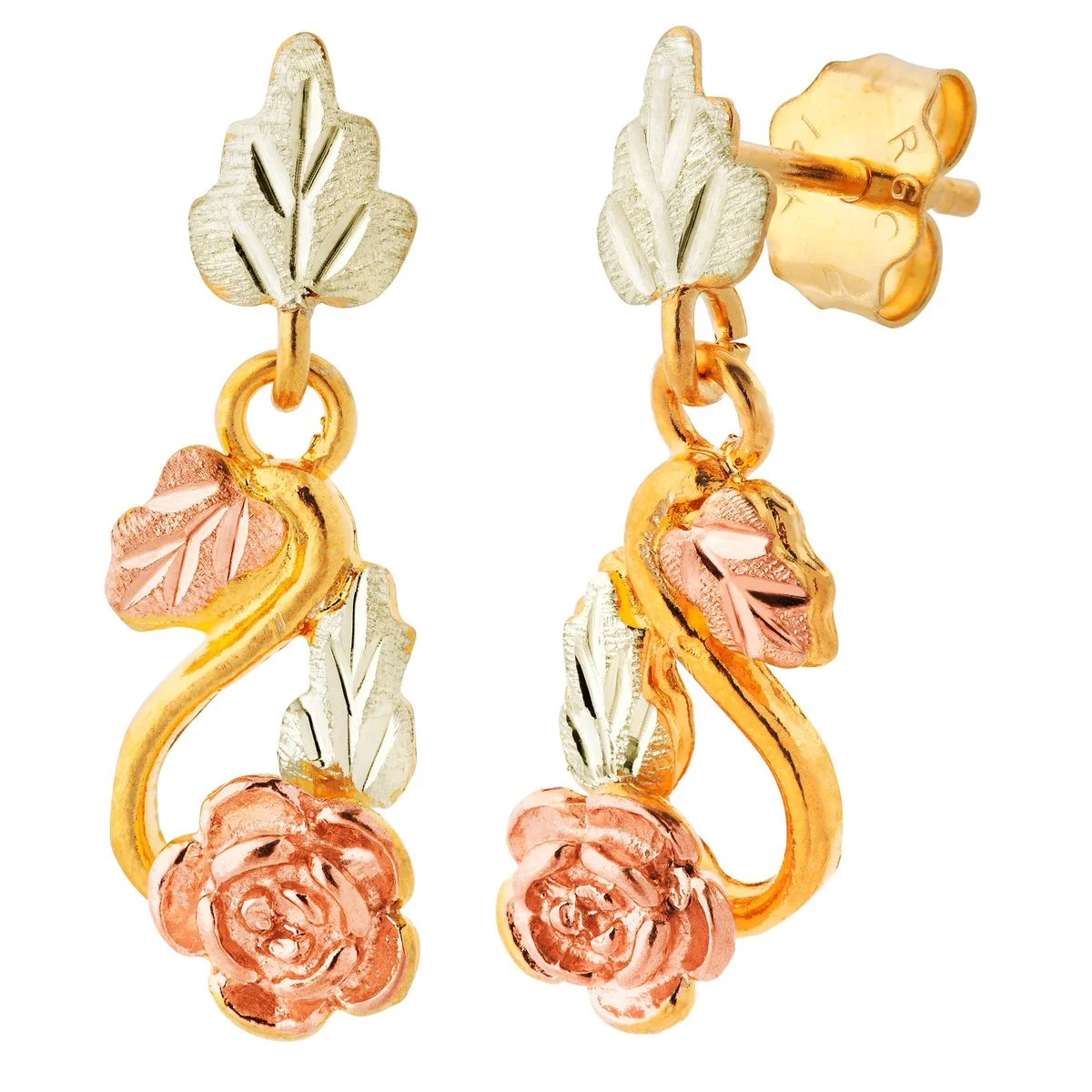 Landstrom’s Original Black Hills Gold Rose Dangle Earrings - G LA169PD