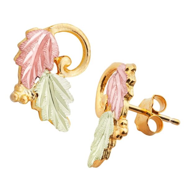 Leaf and Curling Vine Post Earrings