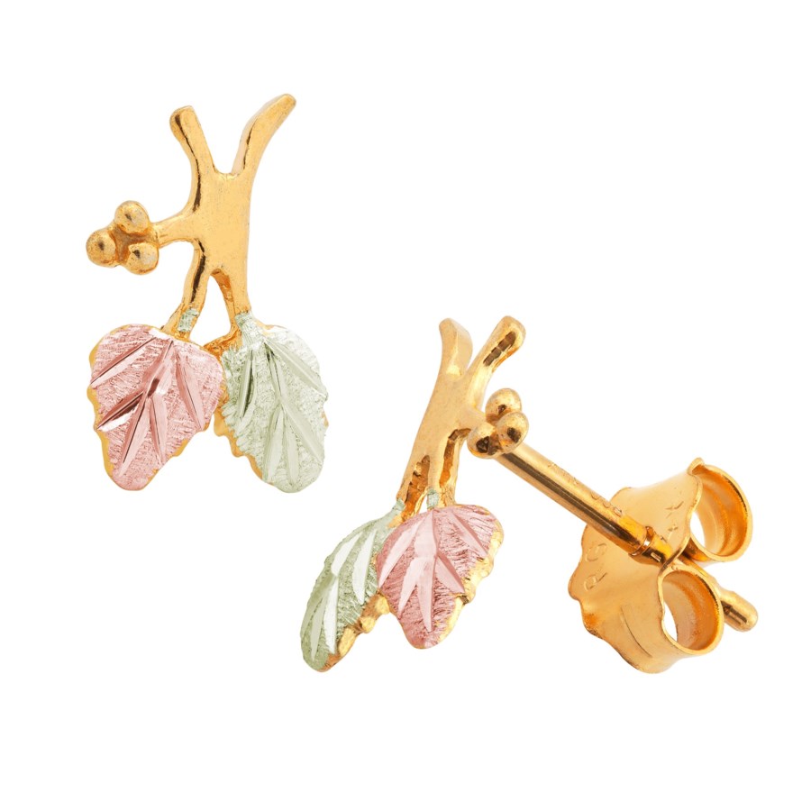 Landstrom’s Original Black Hills Gold Leaves and Grape Branch Post Earrings - G L01652
