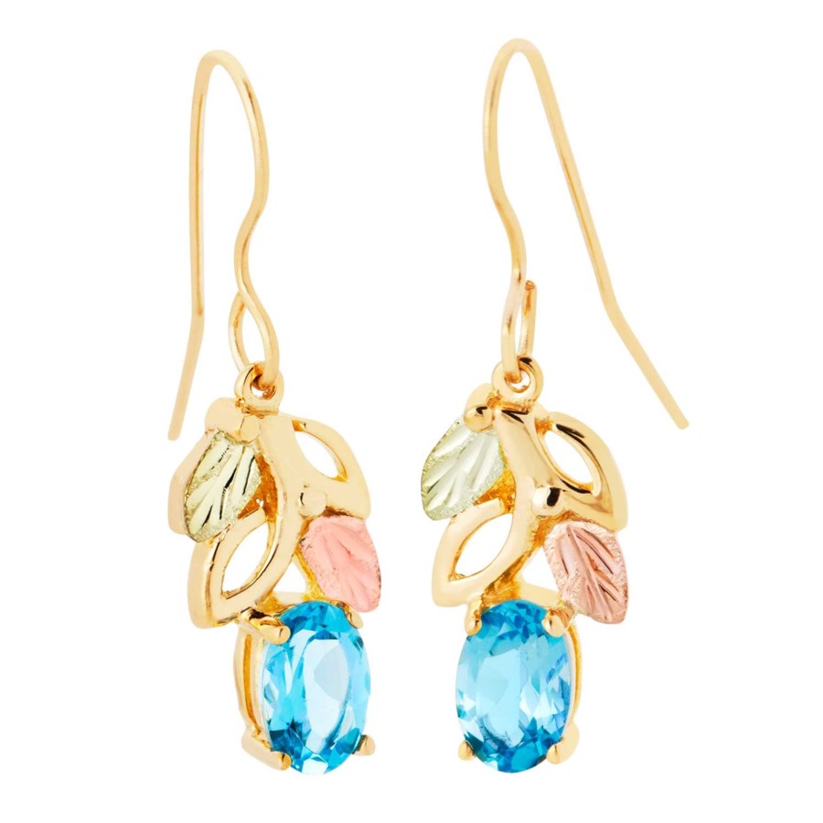 Landstrom’s Original Black Hills Gold Leaves on Vine with Oval Topaz Earrings - G LER1970-404