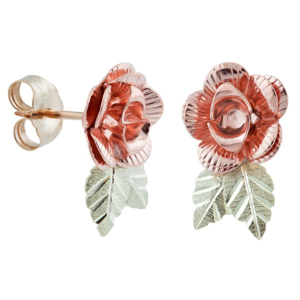 Full Bloom Rose with Leaves Post Earring