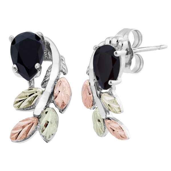 by TRJ Pear Black Onyx with Cascading Leaves Post Earring