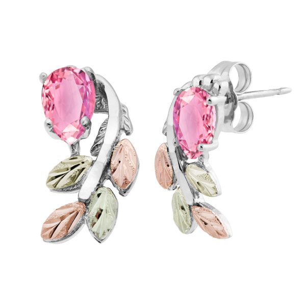 by TRJ Pear Pink Cubic Zirconia with Cascading Leaves Post Earrings