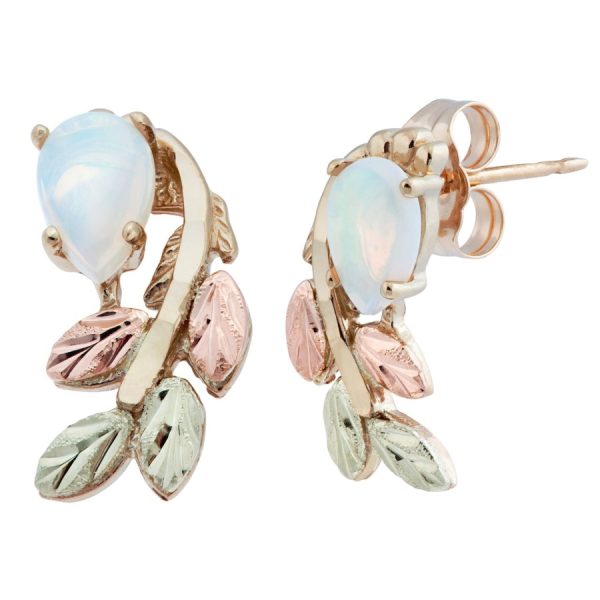 Pear Opal with Cascading Leaves Post Earring