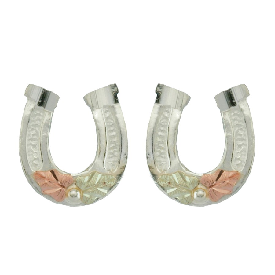 Black Hills Gold on Silver by TRJ Lucky Horseshoe Earrings - MRC50350-GS