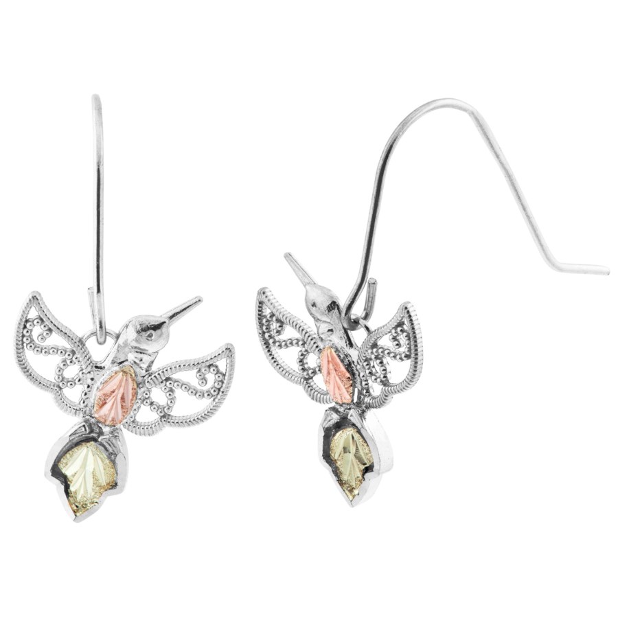 Black Hills Gold on Silver by TRJ Hummingbird Shepherd Hook Earrings - MRC50547-GSH