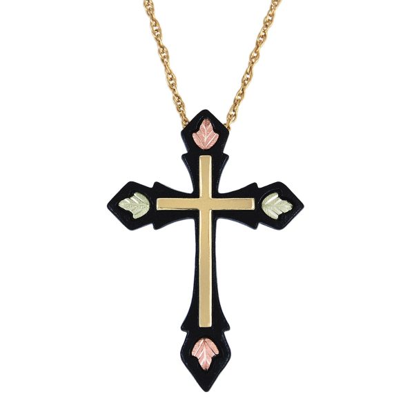 Enameled Brite Cut Inlayed Cross Pendant