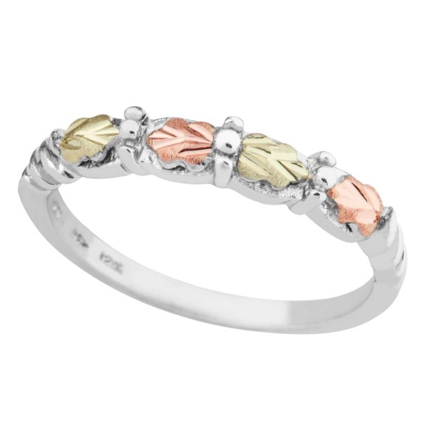 Black Hills Gold on silver wedding band with leaves