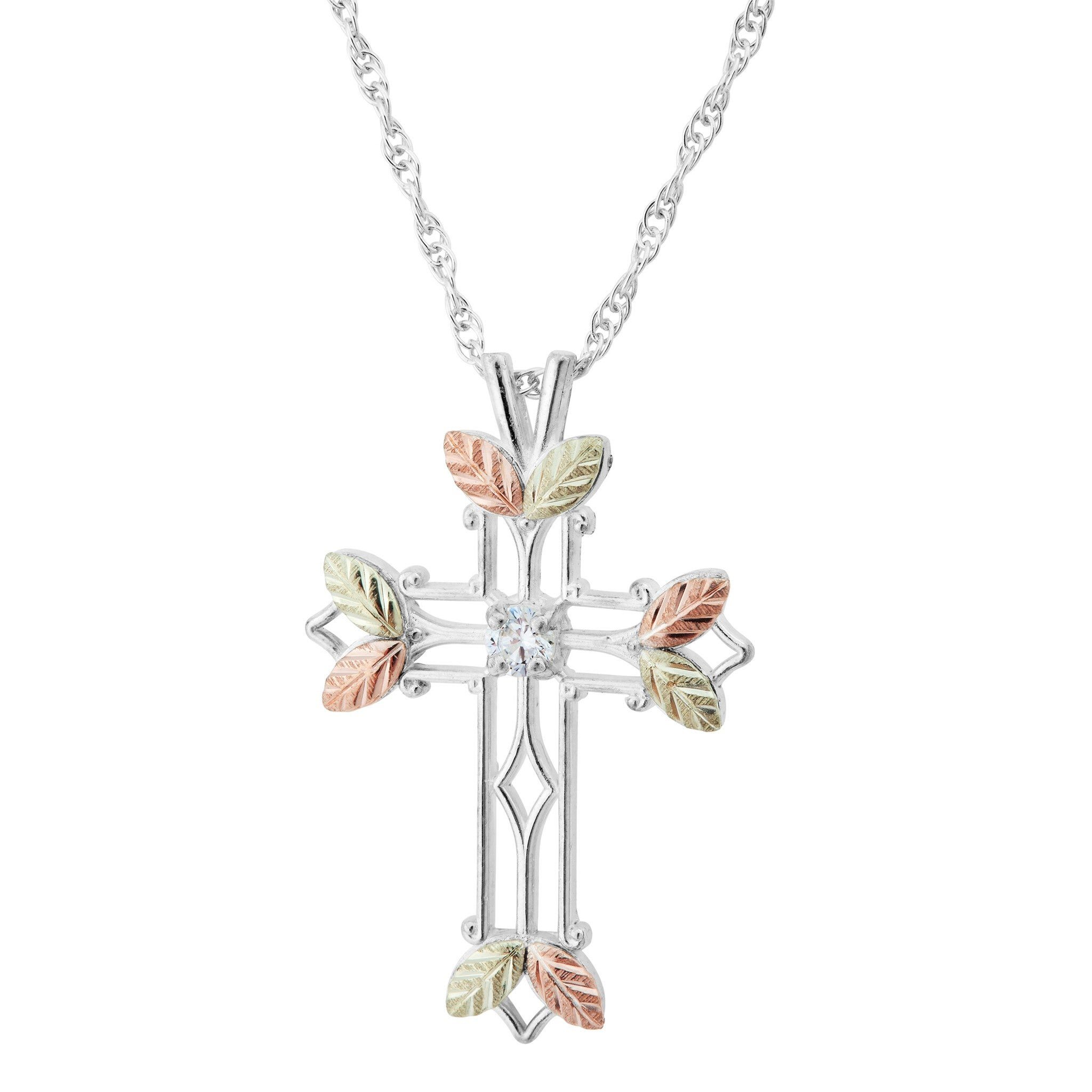 Black Hills Gold on Silver by TRJ Open Cross with Cubic Zirconia Pendant - MRC2966Z-GS