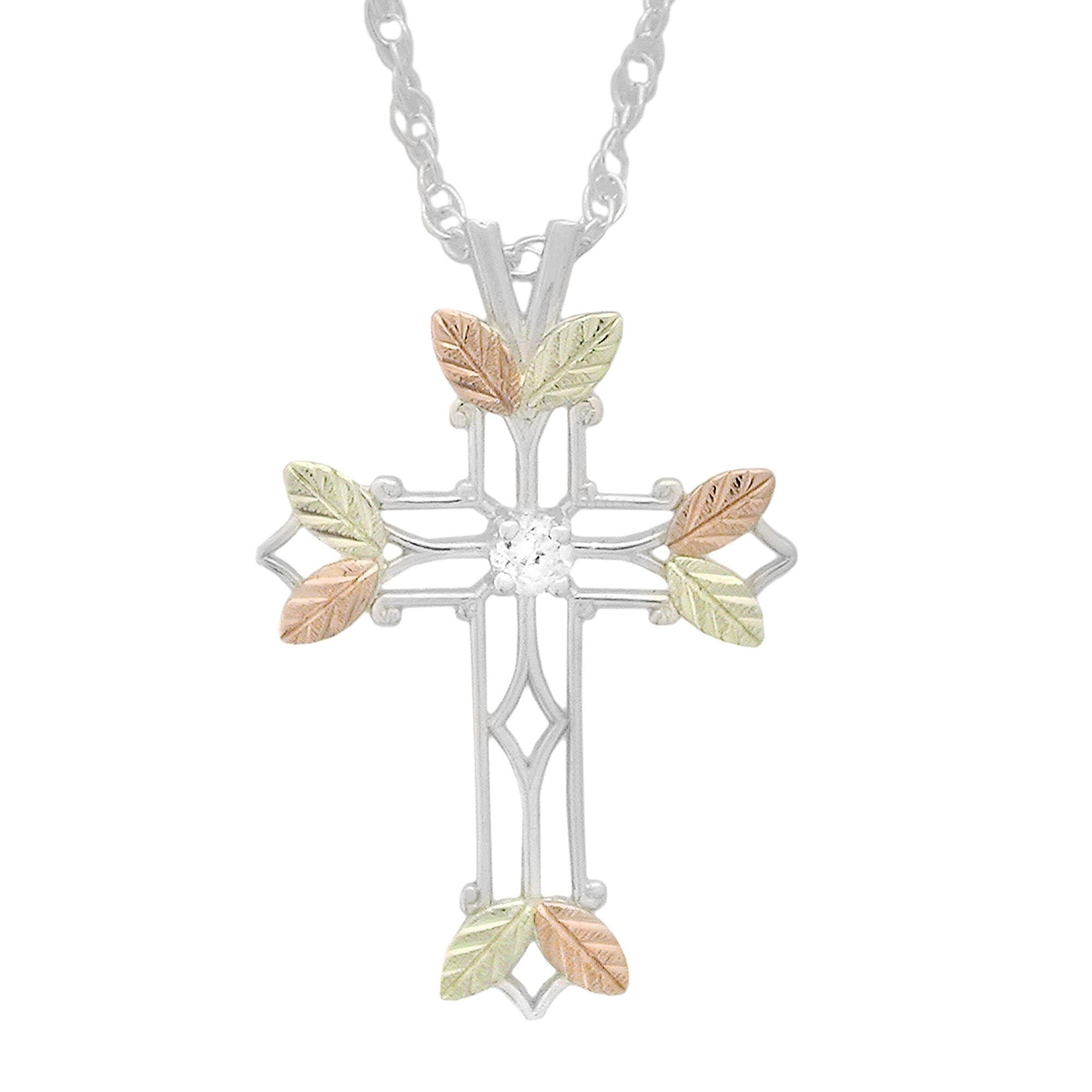 Black Hills Gold on Silver by TRJ Open Cross with Cubic Zirconia Pendant - MRC2966Z-GS - Image 2