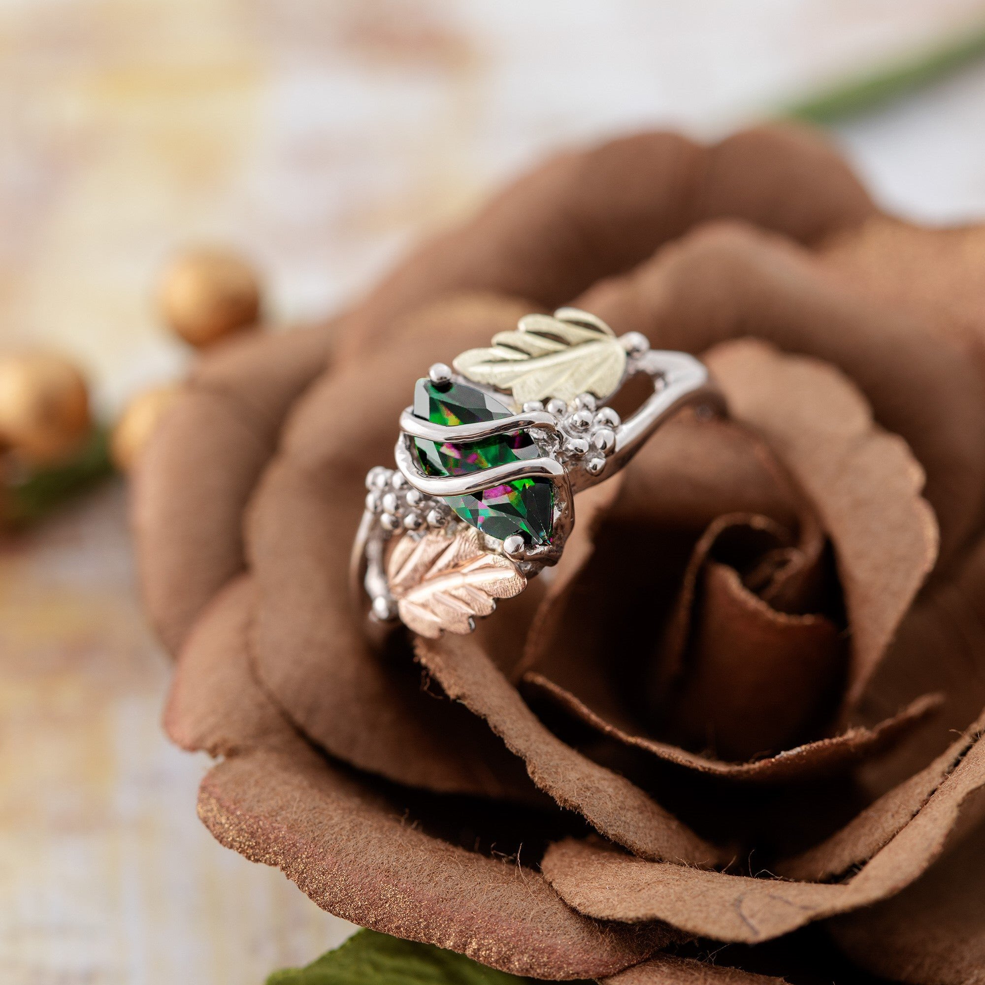 Landstrom’s Original Black Hills Gold on Silver Marquise Mystic Fire Topaz Ring - MRL02874-471 - Image 2
