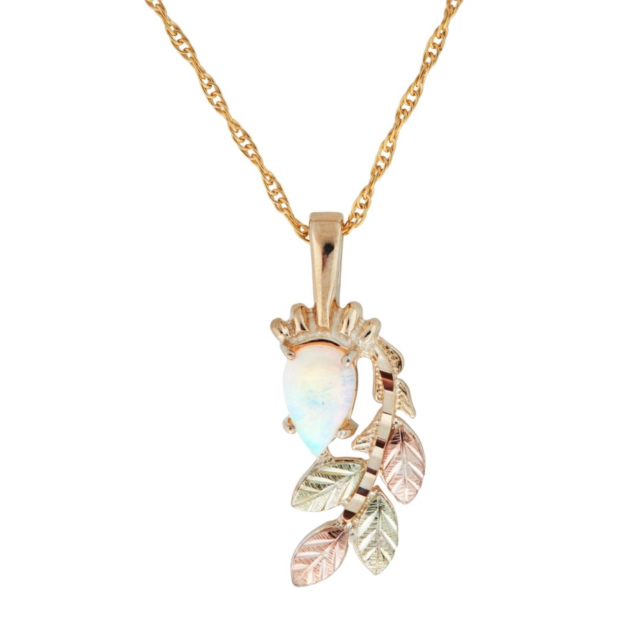 Black Hills Gold by TRJ Pear Opal with Cascading Leaves Pendant - G C25190L-CB
