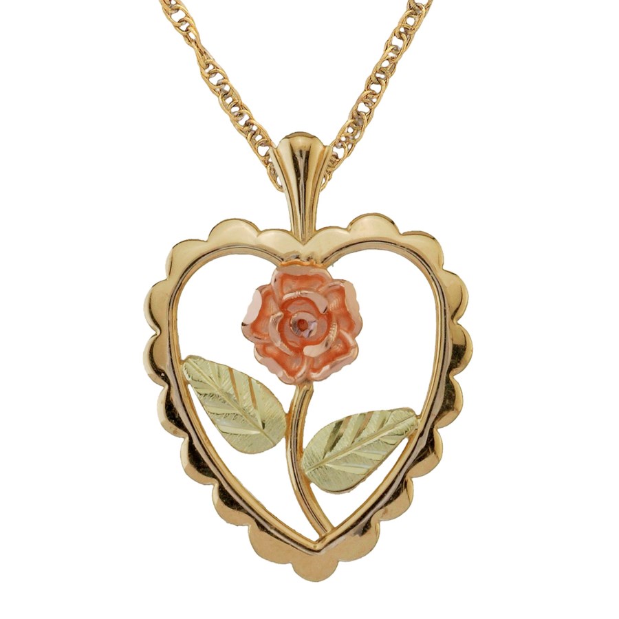 Black Hills Gold by TRJ open heart pendant with a rose gold rose at the center
