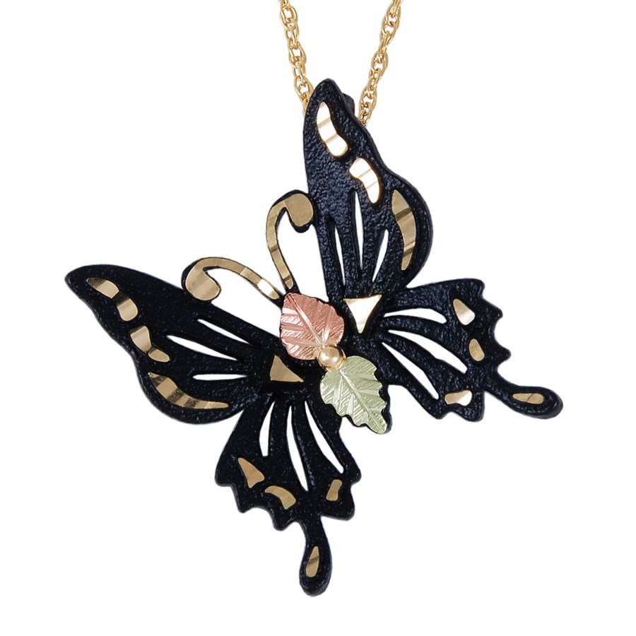 Black Hills Gold by TRJ Enameled Brite Cut Butterfly Pendant - G C26008-BR