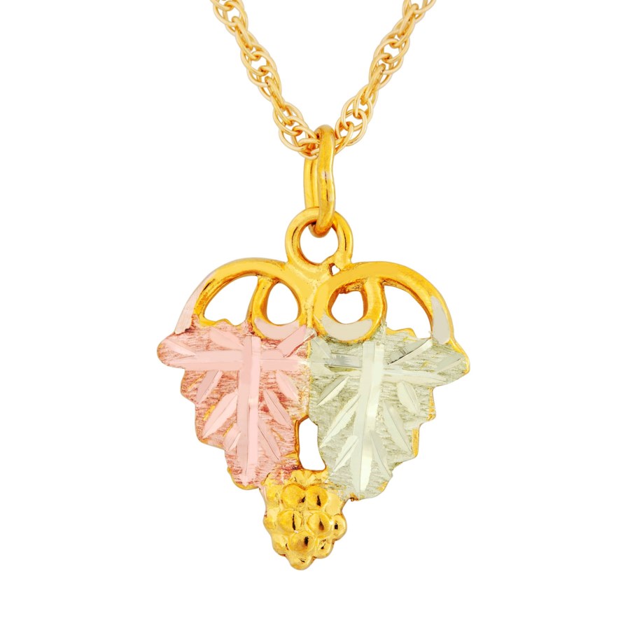 Landstrom’s Original Black Hills Gold Heart Shaped Grape and Vine Pendant - G L03653