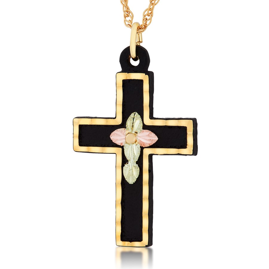 Landstrom’s Original Black Hills Gold Enameled Brite-Cut Cross Pendant - G LCR605