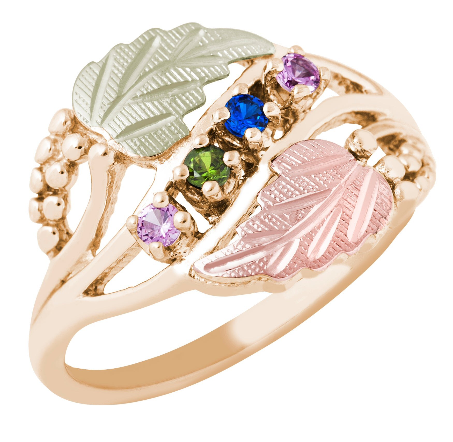 Mt Rushmore Black Hills Gold Family Jewelry Channel Ring with 1-6, 2mm Synthetic Birthstones – G 926-SY
