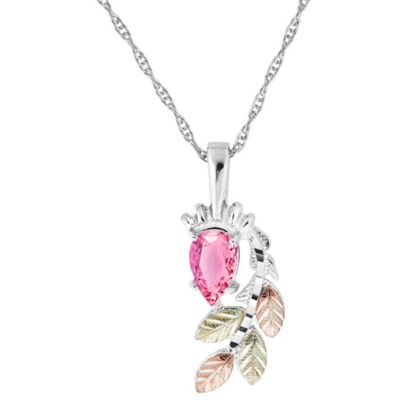 by TRJ Pear Pink Cubic Zirconia with Cascading Leaves Pendant