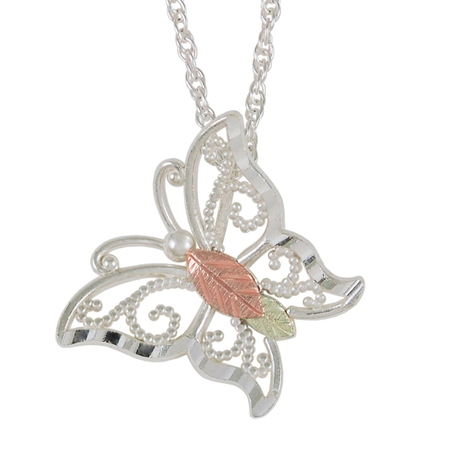 Black Hills Gold on Silver by TRJ Butterfly Pendant - MRC25721-GS