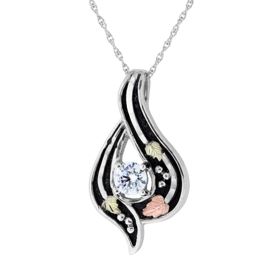 Black Hills Gold on Silver by TRJ Antiqued Freeform Cubic Zirconia Pendant - MRC25943ZANGS
