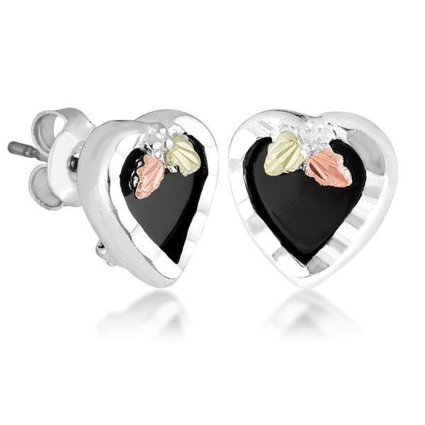 Black Onyx Heart Post Earrings