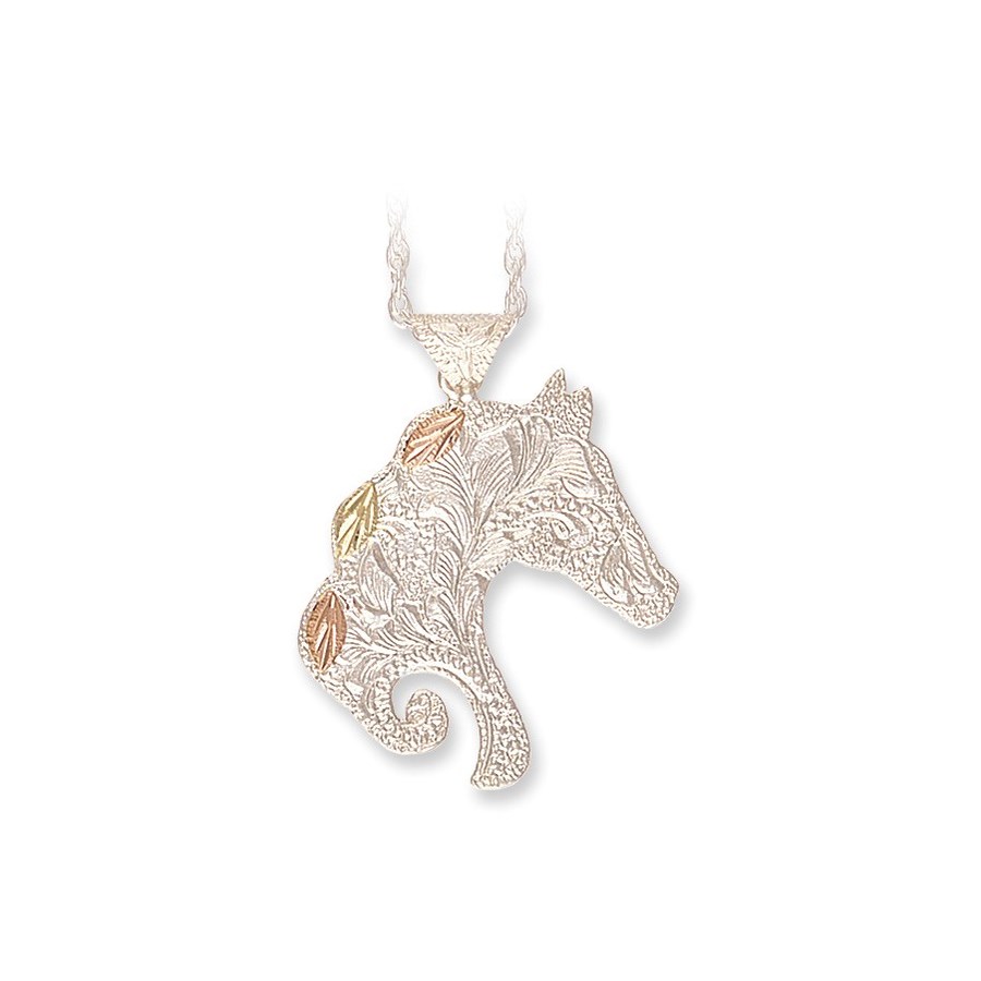 Landstrom’s Original Black Hills Gold on Silver Etched Horsehead Pendant - MRLPE626