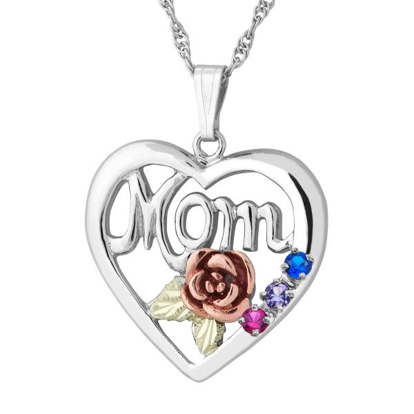 Black Hills Gold Mom heart pendant with birthstones