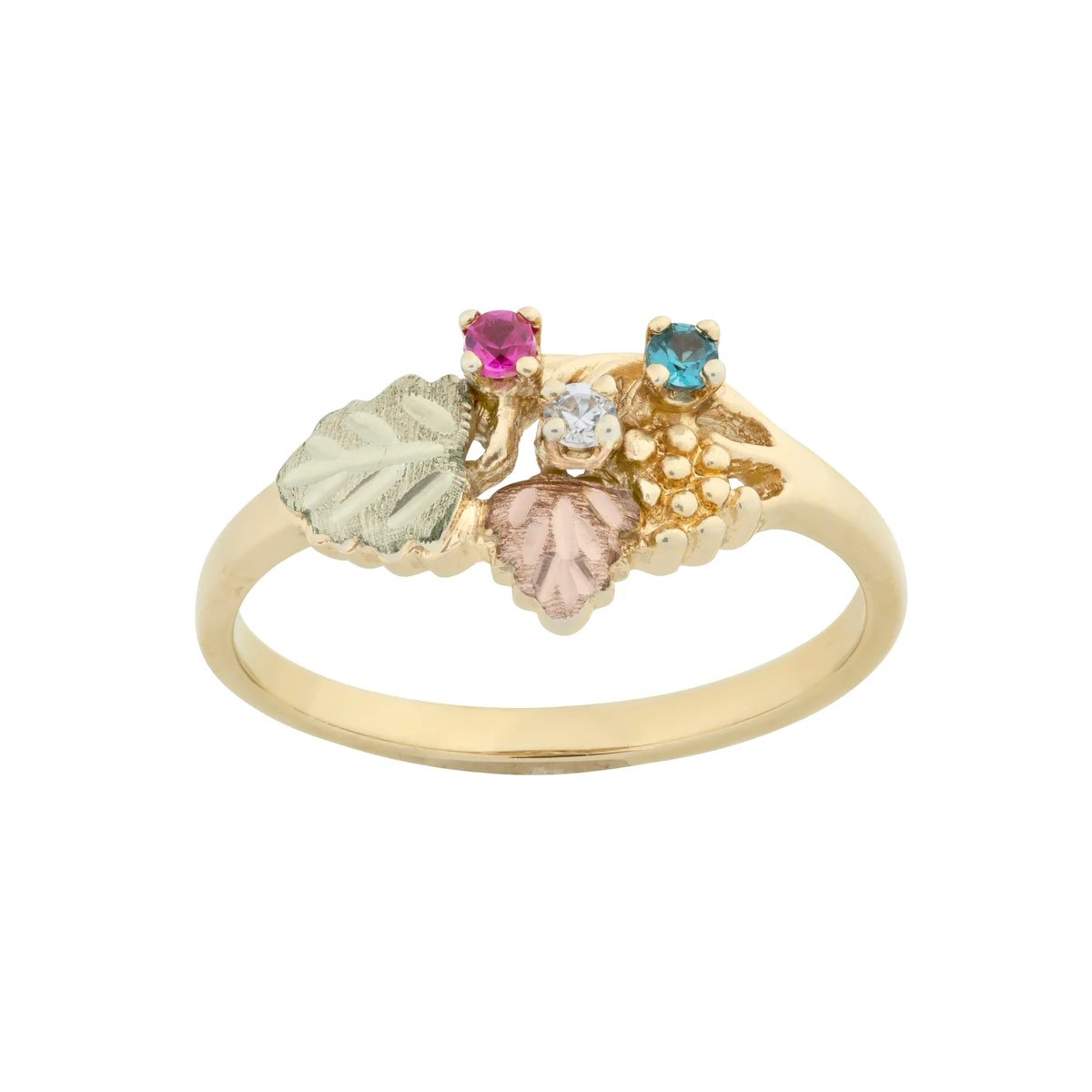 Mt Rushmore Black Hills Gold Family Jewelry Ring with 1-4, 2mm Genuine Birthstones – G 912-GN