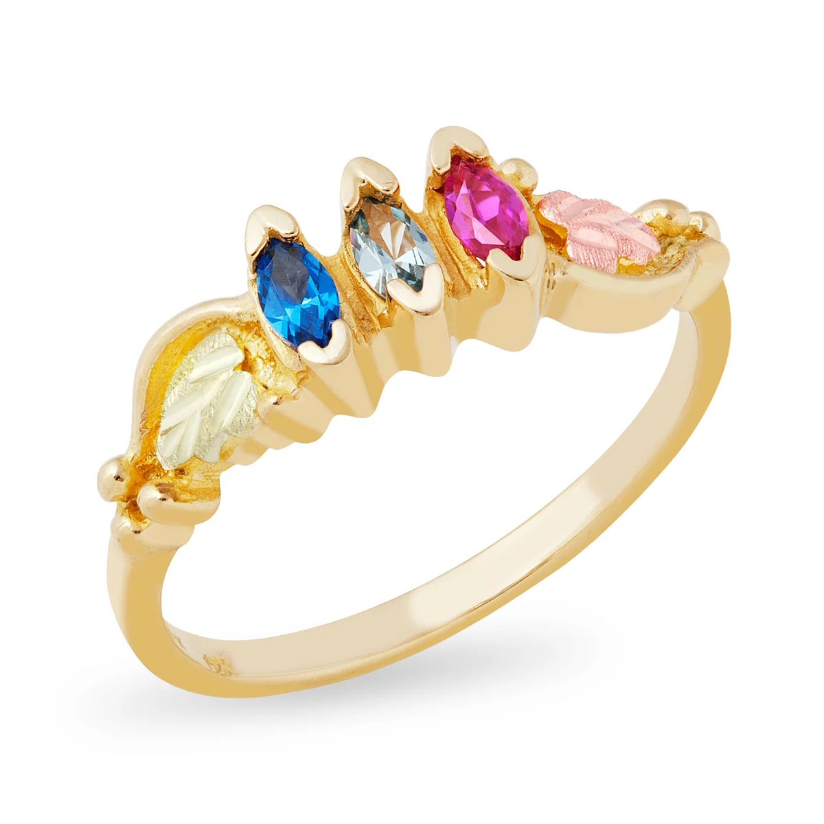Mt Rushmore Black Hills Gold Family Jewelry Marquise Ring with 2-6, 4x2mm Synthetic Birthstones – G 927-SY