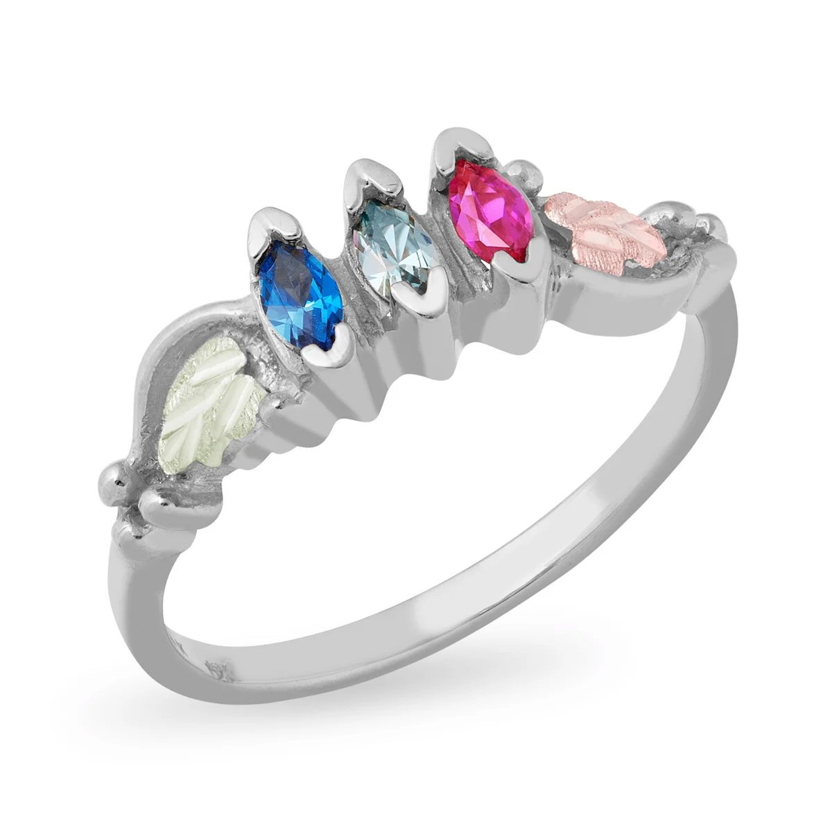 Mt Rushmore Black Hills White Gold Family Jewelry Marquise Ring with 2-6, 4x2mm Synthetic Birthstones – WG927-SY