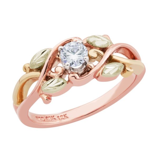 Vine & Diamond Engagement Ring, 10K rose gold · .25 ct diamond · 12K leaves