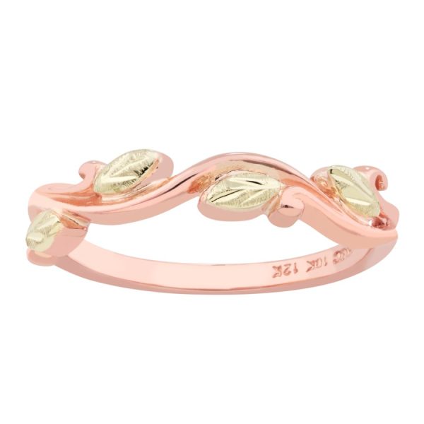 Vine Wedding Band, 10K rose gold · 12K green leaves