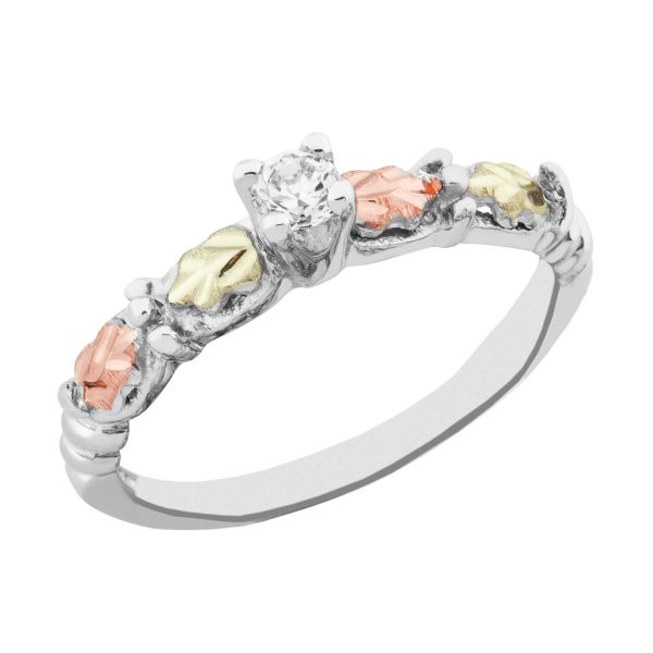 Cubic Zirconia Engagement Ring, Sterling silver · 12K leaves · cubic zirconia