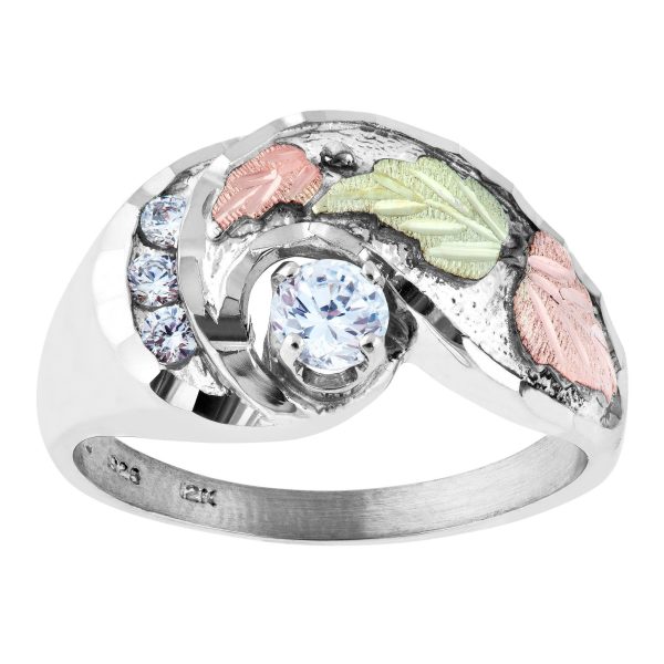 Cubic Zirconia Engagement Ring, Sterling silver · 12K leaves · cubic zirconia